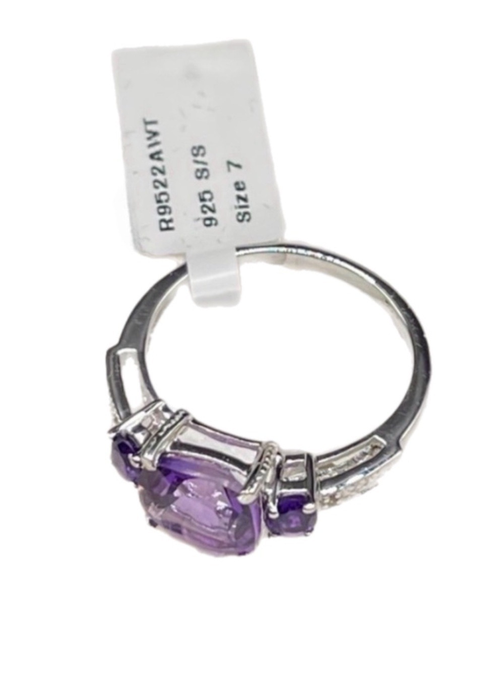 Amethyst 3 Stone 1.80 CTW Designer Ring Set in Sterling Silver: Size 7 NWT - Picture 7 of 17
